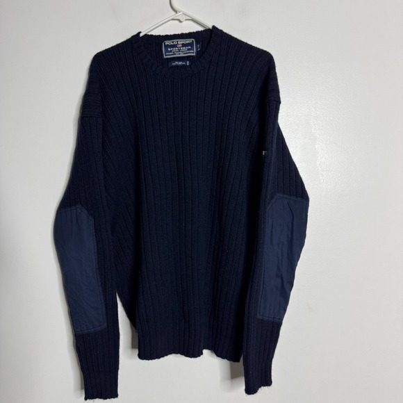 Polo Sport Ralph Lauren Navy Blue Wool Crewneck Sweater 2XL Ribbed‎ Knit